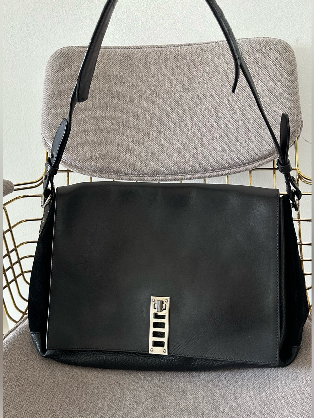 Proenza Schouler elliot Black Leather Shoulder Bag with Silver Hardware